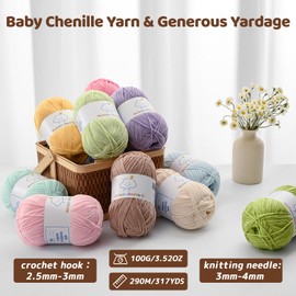 Fluffy Chenille Yarn for Crocheting，Baby Yarn for Crocheting Soft，2 Pack of 100g/3.5oz Velvet Amigurumi Yarn ，Fingering Weight Yarns for Crocheting Baby Blankets、DIY Craft.(2 Snow White)