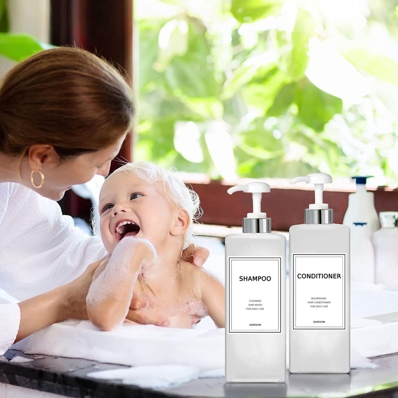 Modern Silver Shampoo and Conditioner Dispenser (21 oz, Pack of