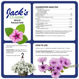 Jack's Classic 20-6-22 Petunia Feed Water-Soluble Fertilizer with Micronutrients to Provide Lush Green Annuals, 10lbs