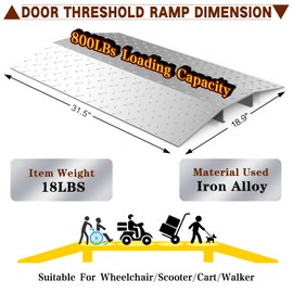 Door Threshold ramp 31.5" W*18.9" L, Metal Bridge Doorway Threshold ramp to go Over The Threshold for wheelchairs/Scooters/Walkers(800LBs Capacity, 31.5"/80cm)