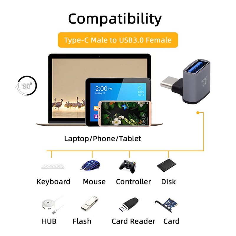 xiwai Adaptador OTG de 90 grados para computadora portátil, tablet