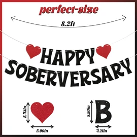 Happy Soberversary Banner - Happy Sober Anniversary Decor, Happy Sobriety, Celebrate Recovery Birthday Party Decorations Black Glitter