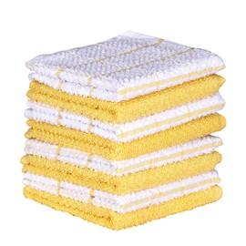 AMOUR INFINI - Juego de 8 paños de rizo altamente absorbentes, súper suaves, de secado rápido, 12 x 12 pulgadas, para limpiar y secar platos de cocina, trapos sin pelusa (amarillo)