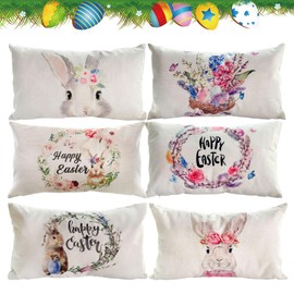 LOEPENLE Set of 6 Easter Cushion Covers, 30 x 50 cm Easter Cushion Cover, Modern Easter Decoration, Linen Cushion Cover, Easter Decorative Cushion Covers, Easter Bunny Sofa Cushion, Happy Easter