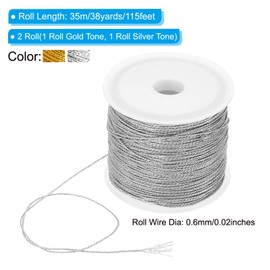 PATIKIL Total 76yard Metallic Cord Set, 2Rolls 0.6mm Dia Tinsel Ornament String Thread for Craft Beading Jewelry Making Gift Wrapping Decoration, Gold,Silver