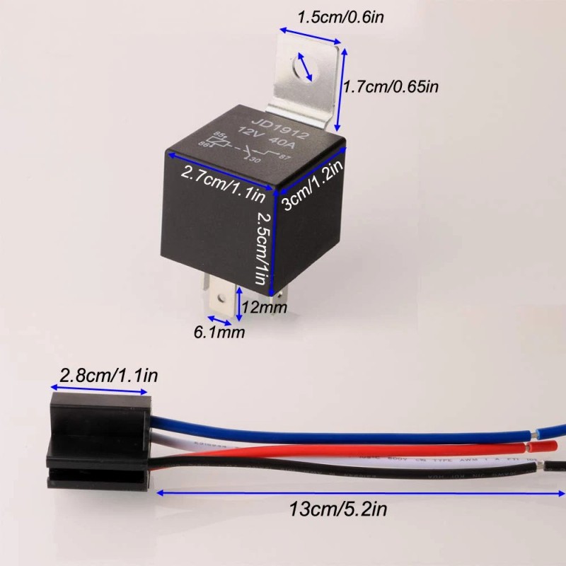 Gebildet 2-Pack 12V 40A Relay Harness – 4-Pin SPST with