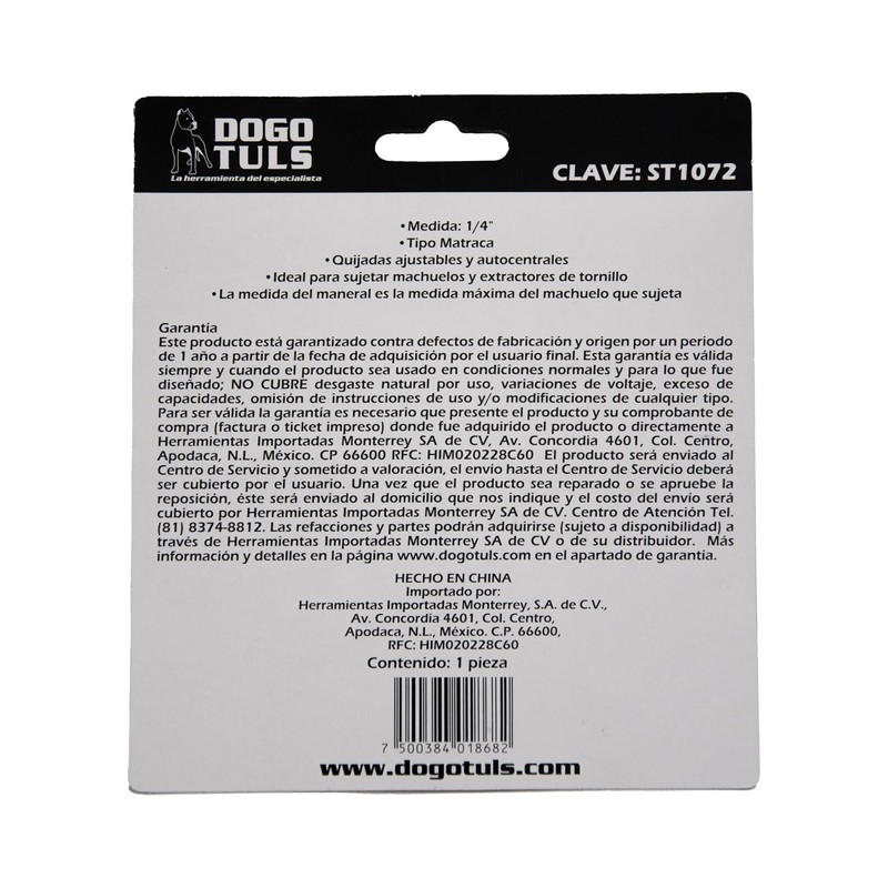 Dogotuls ST1072 Maneral tipo T 1/4" con matraca machuelo