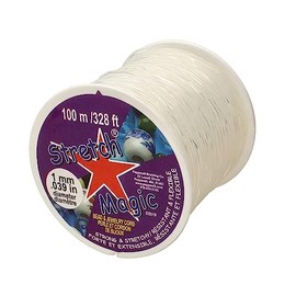 Stretch Magic Bead & Jewelry Cord - Strong & Stretchy, Easy to Knot - Clear Color - 1mm Diameter - 100-Meter (328 ft) Spool, Storage Display Box Included - Elastic String for Making Beaded Jewelry
