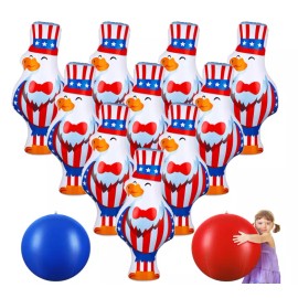 Wettarn 27 Inch 4th of July Inflatables Bowling Set 12 Pack Patriotic Yard Games for Kid