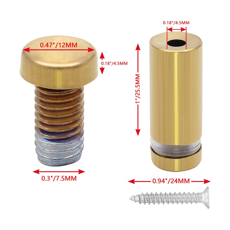 Bonsicoky 12 Sets Golden Stainless Steel Standoff Screws, Wall Mounting
