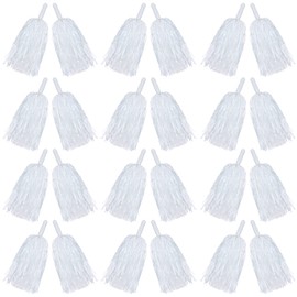 24PCS Cheerleading Pom Poms Metallic Foil Plastic Pom Poms with Baton Handle for Game Sports Squads Dancing Party Football Basketball Club Spirit Sports Stage Performance Celebration (white)