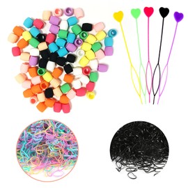 HWSFYES 50PCS Silicone Hair Beads, Soft Large Colorful Pony Beads Hair Beads Set Hair Accessories for Braids Girls Women Quick Beader Hair Tool Elastic Rubber Bands