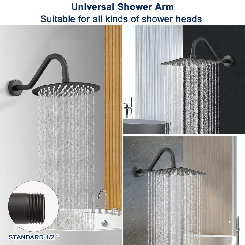 NearMoon J Shaped Shower Extension Arm, Stainless Steel Shower Head