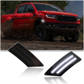 ULTRALTH Smoked Lens LED Side Marker Lights for 2019-2023 Ford Ranger (XL/XLT/Lariat) – Full led White Turn Signal Direct Replacement Assembly (2-Piece Set)