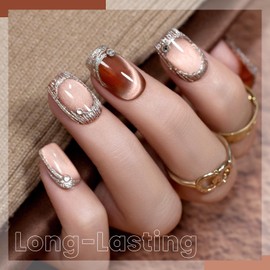 RARJSM Ceramic Cat Eye Gel Nail Polish Set 6 Pcs Smoothie Silver Glitter Shimmer Amber Jelly Sheer Green Blue Orange Wine Red Velvet Cateye Gel Polish with Magnetic Stick UV LED Curing Require Winter