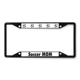 Sign Destination Metal License Plate Frame Soccer Mom A Car Auto Tag Holder Black 4 Holes One Frame