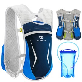 WRELS Hydration Running Vest for Men Women,5L Lightweight Water Backpack with 1.5L Leakproof Water Bladder,Hydration Vest for Marathon Cycling Jogging Hiking (Blue Vest with 1.5L Bladder, one Size)