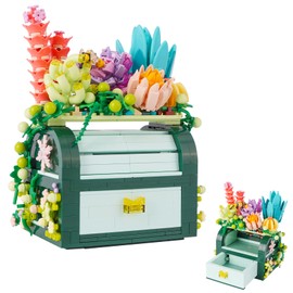 Oichy Succulent Box Building Toy Artificial Plants Building Blocks Set Creative Flowers Clamping Blocks for Gifts and Decoration (867 Pieces)