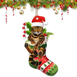 Cat Christmas Ornament 2024, Black Cat Christmas Ornament, Black Cat Xmas Decor Tree Hanging, Bengal Cat Acrylic Ornament for Cat Lover (Bengal Cat)