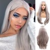High Quality Straight Long Grey Lace Wig 24 Inch Beauty