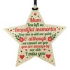 RED OCEAN Mum Memorial Christmas Tree Decorations Wooden Star Remembrance