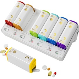 AARAINBOW 7-Day Pill Box, 2 Times a Day, Large Weekly AM/PM Tablet Organiser, Monthly Medication & Vitamin Dispenser, 14 Compartments, Travel Pill Pots, BPA-Free, Detachable, Morning & Night, White