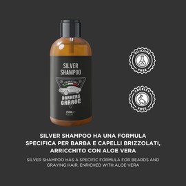Barbers Garage - Silver Shampoo - Shampoo for Strong Beard and Hair - Eliminates Yellow-Orange Reflections - Moisturises and Nourishes Gently without Weigh Down - With Aloe Vera