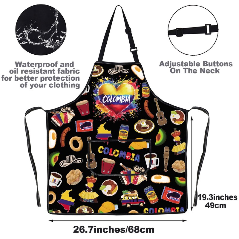 MYSOMY Colombia Aprons With Pocket Colombian Cooking Apron Colombia Flag