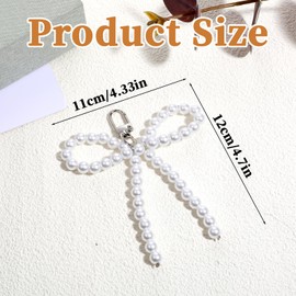 Qulkws White Pearl Bow Keychain, Wonderful Pearl Bow Tassel Keychain, Sweet Bag Car Keys Charms, Y2k Bowknot Keyring, Bag Charm, Purse Charms,Car Keychains for Women Decorative Accessories