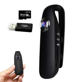 SHPTDJTIC Mini Body Camera 1080P HD Motion Detection Night Vision 64GB Memory Card 6h Battery Life, Wearable Body Cam, Bodycam for Video Recording/Outdoor Sports/Security/Work(64G)