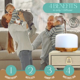 Mystic Romance Essential Oil Diffuser, 500ml Aromatherapy Humidifer and Nigth Ligth for Relaxing Atmosphere in Home Office Yoga and Spa, for Everyone, Auto-Off Safety Switch. Light Wood