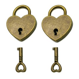mciskin Vintage Antique Style Mini Archaize Padlocks Key Lock with Key,Mini Bronze Antique Padlock-2 Sets (Heart)