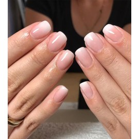 Press on Nails Short - Aegenacess 24pcs Ombre Press On Nails, Square Stick On Nails, French Glue On Nails with Jelly Sticker, 24pcs Fake Nails Kit in 12 Sizes