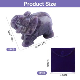 CWPFVQA 1 piece amethyst elephant, 1 piece navy blue storage bag, 1.5 inch crystal elephant jewellery, art accessories for elephant statues, desk accessories for women
