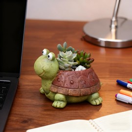 Youfui Turtle Succulent Planter Pots - Handmade Resin Bonsai Pot with Drainage Hole, Mini Plant Pot for Succulents, Turtle Decor & Gifts for Women, Small Succulent Pots for Office Desk & Home