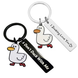 klahh 2PCS Cartoon Duck Keychain I DUCKING LOVE YOU Metal Duck Lovers Gift for Duck Lover birthday holidays Black+White