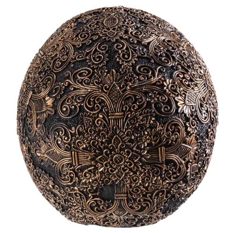 SUMMIT COLLECTION Black Carved Ceremonial Skull with Gothic Motif Design