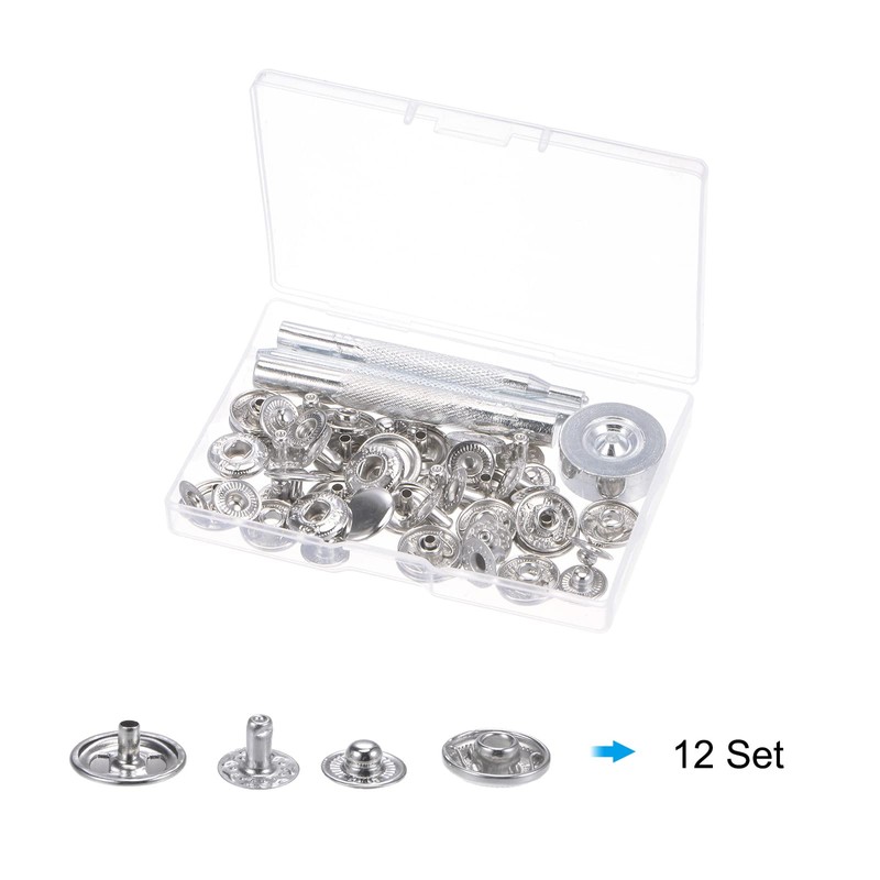 sourcing map 12 Sets Snap Fasteners Kit 3/5 Inch 15mm