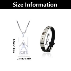 WQEDVN 2 PCS Football Stuff, Stuff for Boys, Cr7 Football Star Bracelet, Use for the Best Gift for Boys Who Love Football(Silver Bracelet + Necklace)