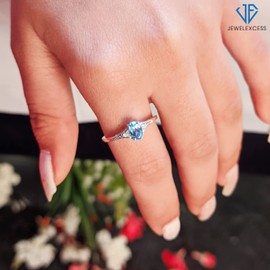 JEWELEXCESS Sky Blue Topaz Ring December Birthstone Jewelry – 1/2 Carat Blue Topaz Sterling Silver Ring Jewelry with White Diamond Accent – Gemstone Rings with Hypoallergenic Sterling Silver Band