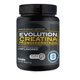 EVOLUTION, Creatina Monohidratada, 100 Porciones, 500g, Sin Sabor, Pure Creatine, Alta Pureza, Sin Gluten, Sugar Free, Pre Workout, Suplemento Alimenticio