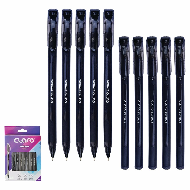 CLARO Trion+ Ballpoint Pens, BLACK, Medium Point (1.0mm), Pack of