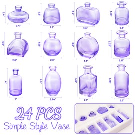 Bud Vases in Bulk 24 | Purple Glass Vase Set – Small Clear Bud Vases for Wedding Centerpieces, Floral Arrangements, Table Decor | Bulk Elegant Mini Vases for Events, Home & Party Decorations