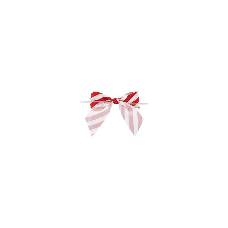 Reliant Ribbon Candy Cane Stripe Satin Twist Tie Bows, White/red