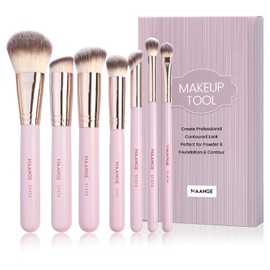 MAANGE 7 Pcs Brochas para Maquillaje con Estuche Set de Brochas Maquillaje Sintéticos Esenciales Premium Sombra de Ojos para Base de Maquillaje para Viajes y Uso Diario(Rosa)
