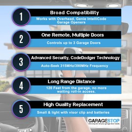 2X for Genie Intellicode Garage Door Remote, G3T-BX G3T-R 3-Button Genie Garage Door Opener Remote Replacement, Auto-Seek Dual Frequency (1997 to Present)