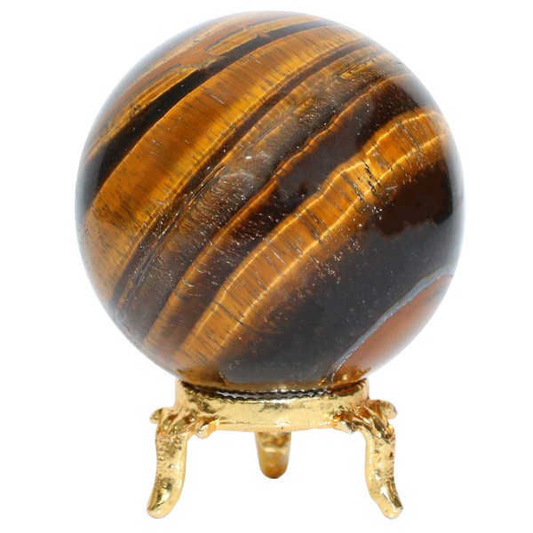 Crocon 50mm Tiger Eye Stone sphere Ball with Metal Stand 1400+ Carats Gemstone Ball Healing Sphere Sculpture Figurine for Fengshui Divination Home Decoration Photography Crystal Sphere