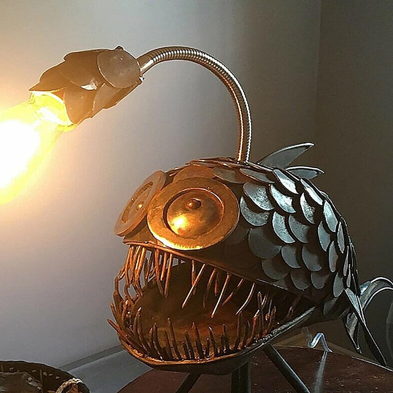 CAFELE Rustic USB Angler Fish Lamp, Shark Lamp Steampunk Style