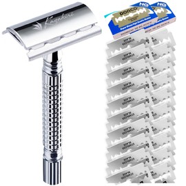 Kazakiri W Genuine Close Shaving Double-Edge Razor, Main Unit with 20 Replacement Blades, Razor, Shaving, Beard Trimming, Face Shaving, Men's