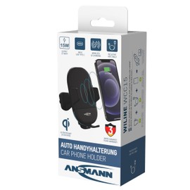 ANSMANN Wireless Car Charger WCC15 - Induction Charger for Attaching to Vehicle Ventilation Grille - Car Mount with Quick Charge Function - Universal Holder in Air Vent